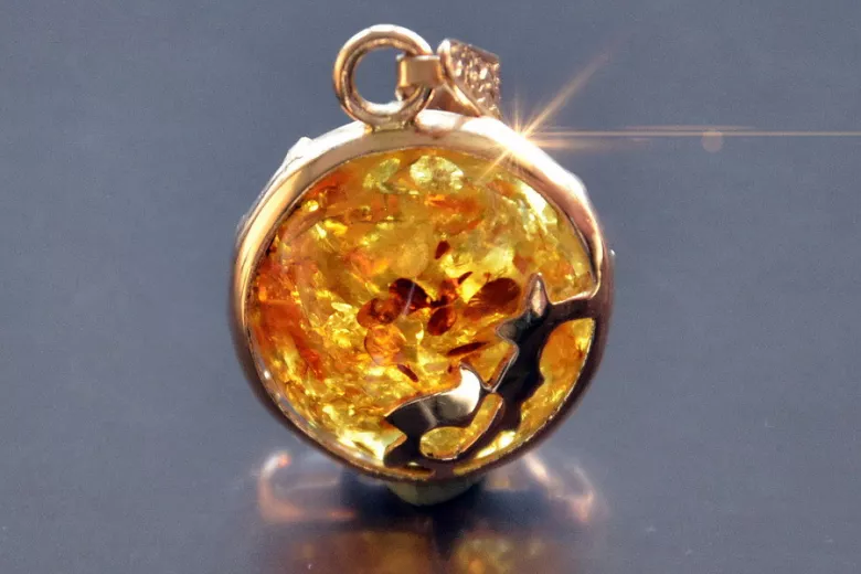 "Genuine Amber Pendant in 14K Vintage Rose Gold" vpab001 vpab001